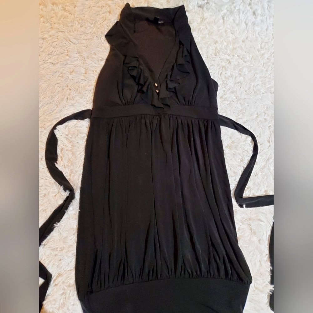 Black dress w/ ruffles & gold buttons